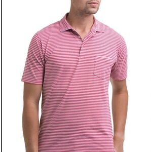 B. Draddy Tommy Striped Polo in Bandana/Ocean Pink Blue Made In Peru Size Medium